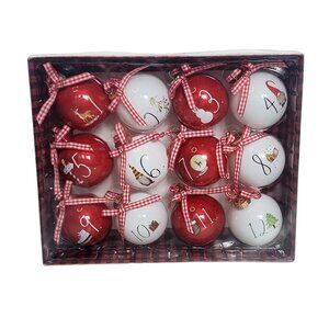 Rae Dunn Christmas Holiday Red White Glass Ornaments Set of 12